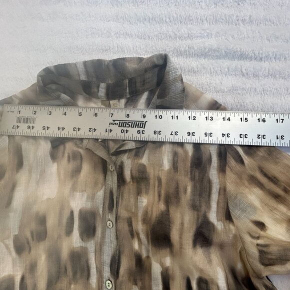 Comfy USA Womens Sheer Button-Up Tunic Top XS Abstract Animal Print Long Sleeve - Picture 5 of 7